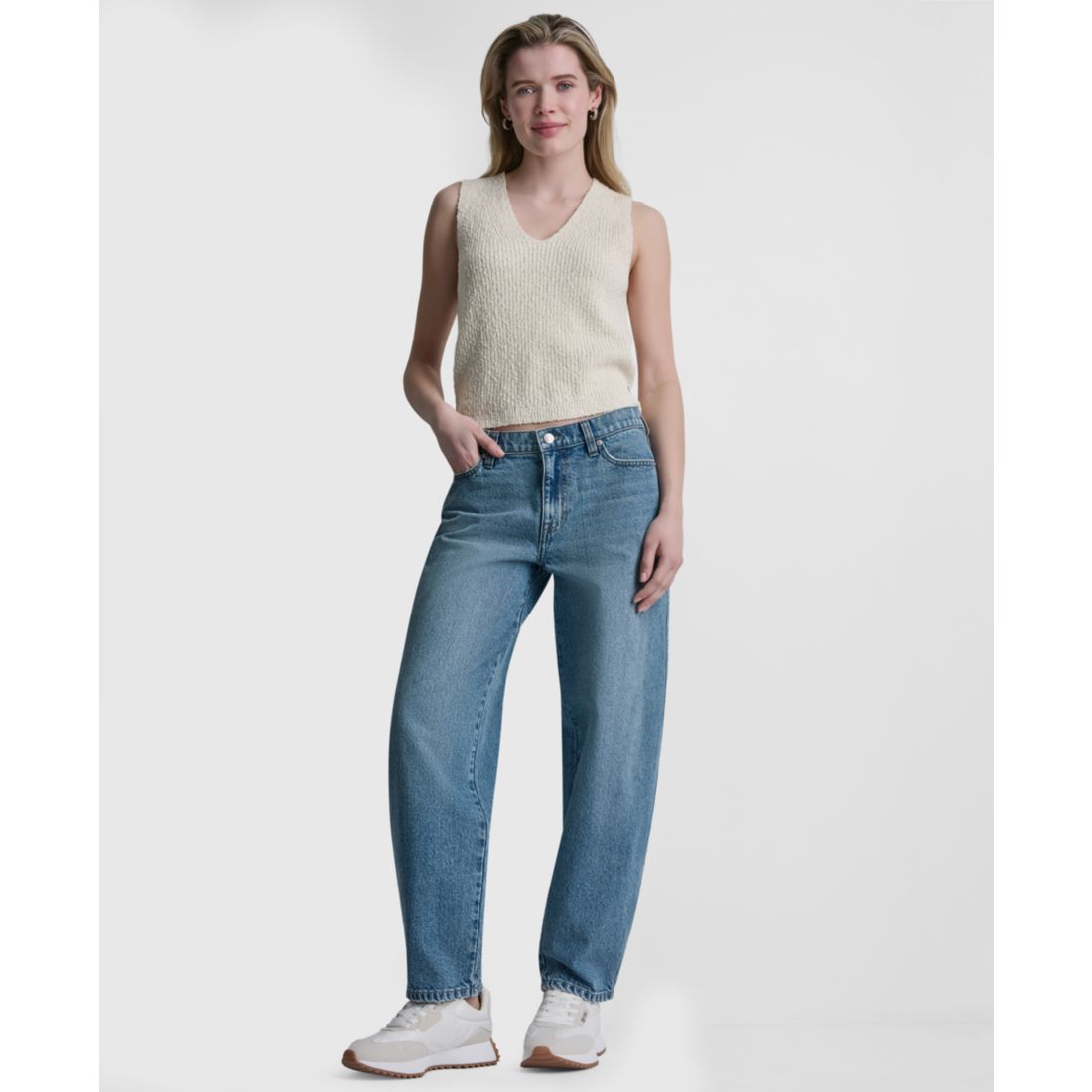 Dkny Jeans Women's Mid-Rise Barrel-Leg Cotton Jeans