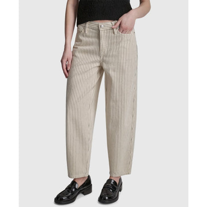 Dkny Jeans Women's Mid-Rise Striped Baby Barrel-Leg Jeans