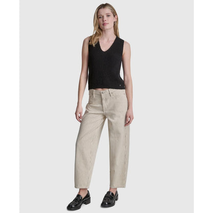 Dkny Jeans Women's Mid-Rise Striped Baby Barrel-Leg Jeans