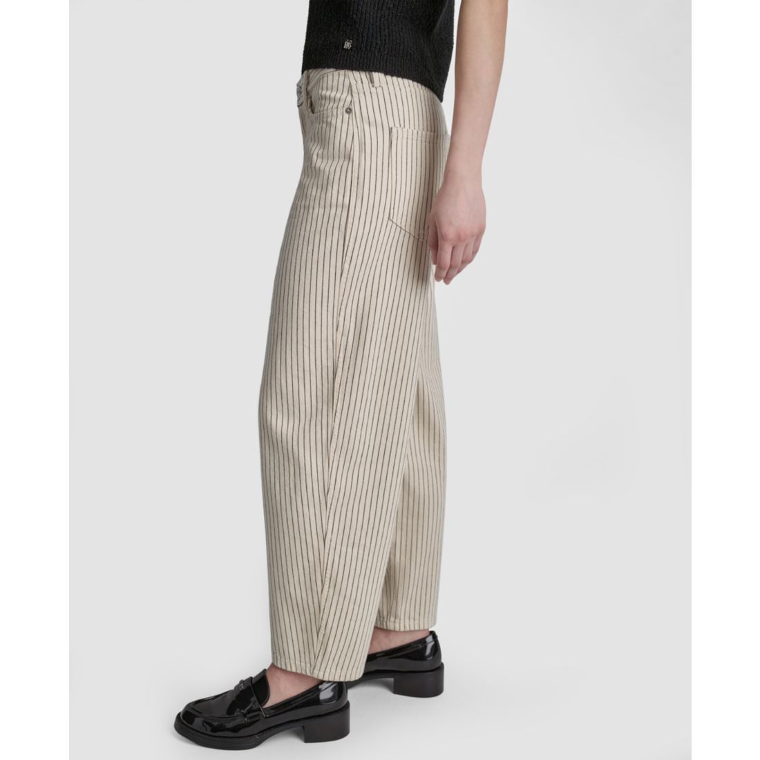 Dkny Jeans Women's Mid-Rise Striped Baby Barrel-Leg Jeans