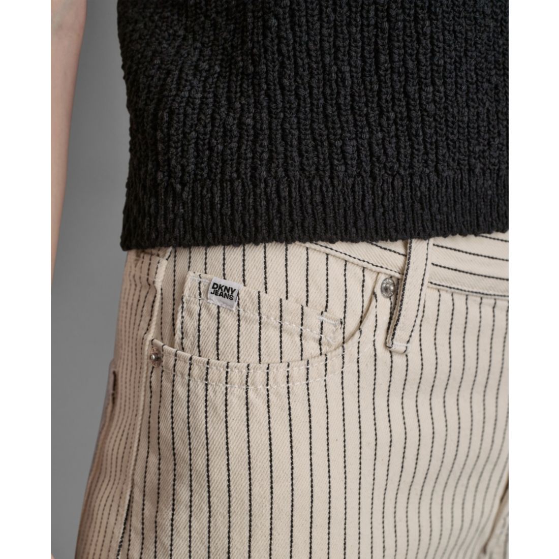 Dkny Jeans Women's Mid-Rise Striped Baby Barrel-Leg Jeans