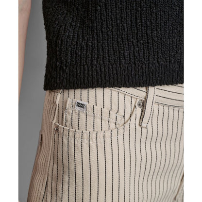 Dkny Jeans Women's Mid-Rise Striped Baby Barrel-Leg Jeans