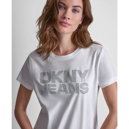 Dkny Jeans Women's Stacked Rhinestone Dome Stud Logo Crewneck T-Shirt