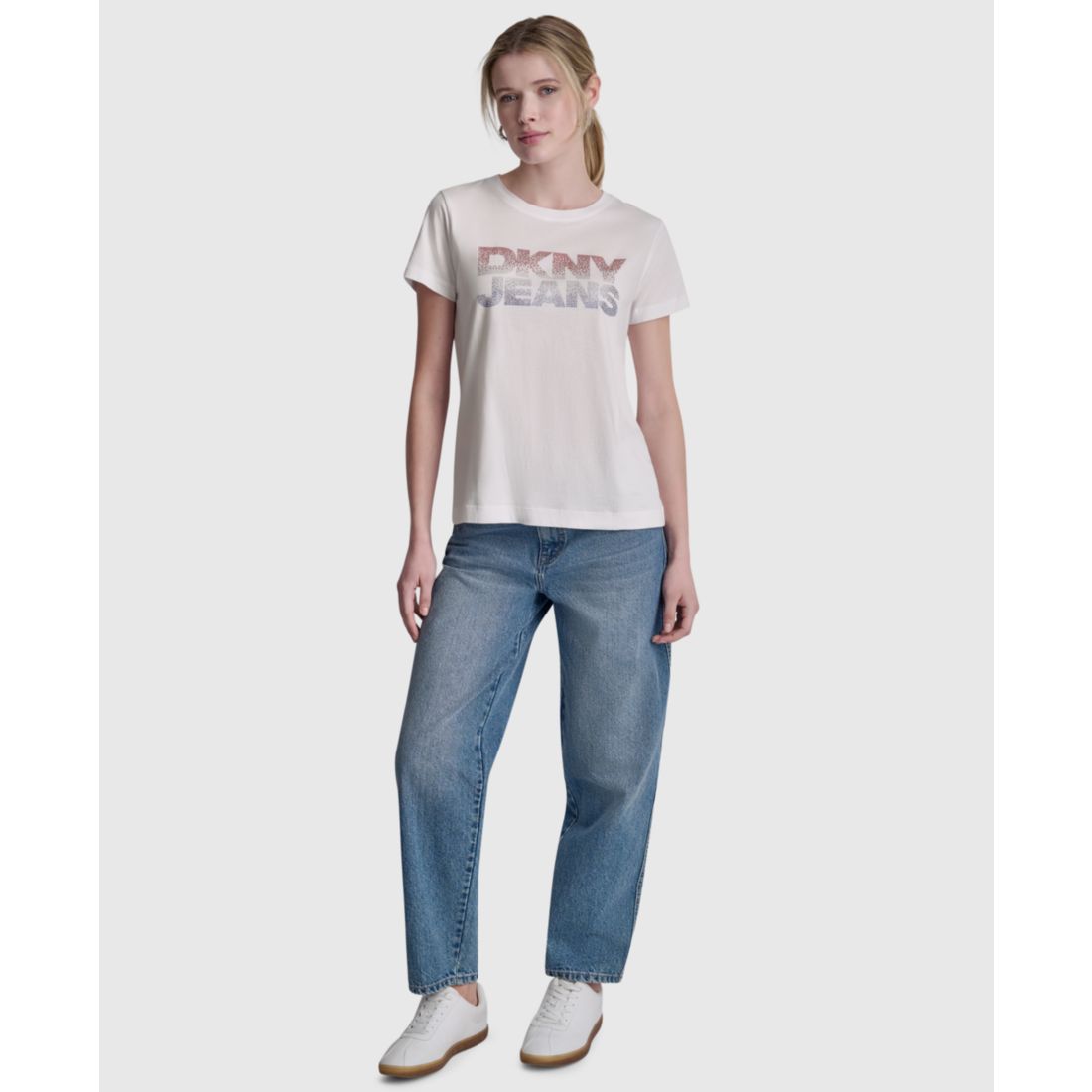 Dkny Jeans Women's Stacked Ombre Mini Rhinestone Logo Crewneck T-Shirt