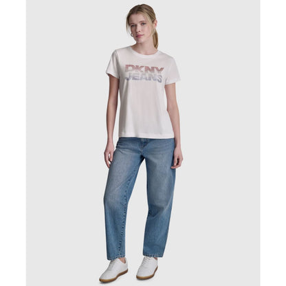 Dkny Jeans Women's Stacked Ombre Mini Rhinestone Logo Crewneck T-Shirt