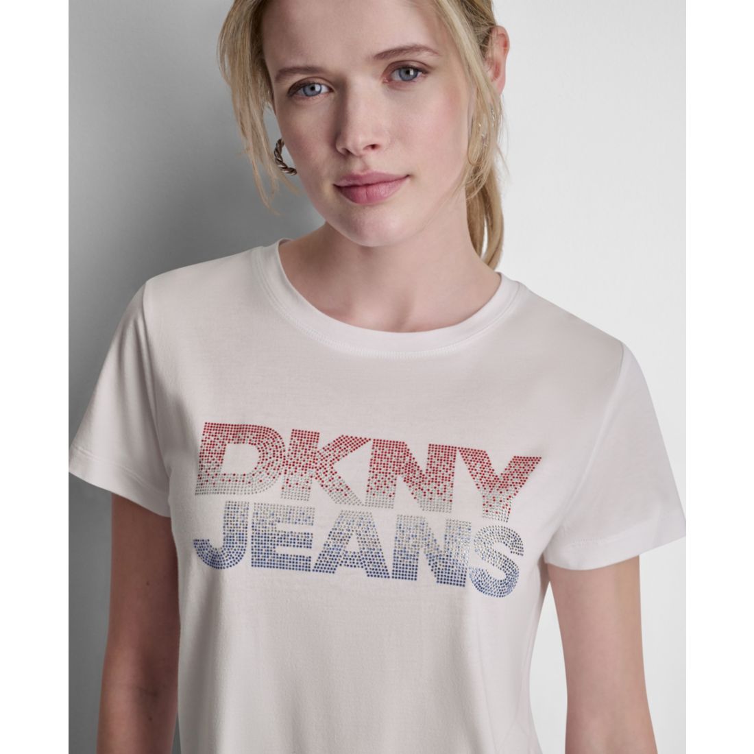 Dkny Jeans Women's Stacked Ombre Mini Rhinestone Logo Crewneck T-Shirt