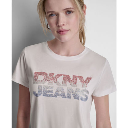 Dkny Jeans Women's Stacked Ombre Mini Rhinestone Logo Crewneck T-Shirt