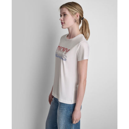 Dkny Jeans Women's Stacked Ombre Mini Rhinestone Logo Crewneck T-Shirt