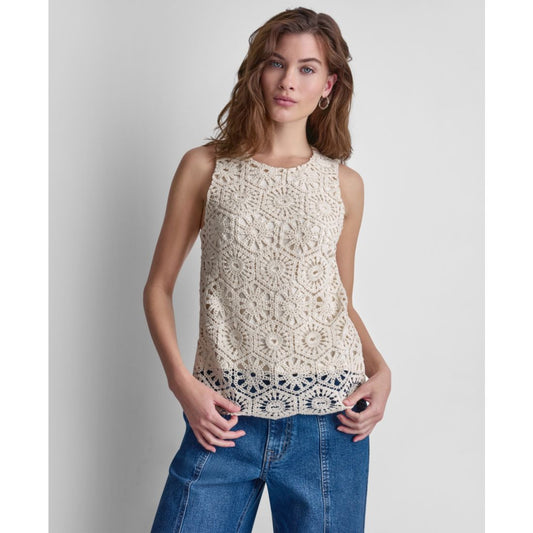 Dkny Jeans Women's Sleeveless Crochet Knit Tank Top