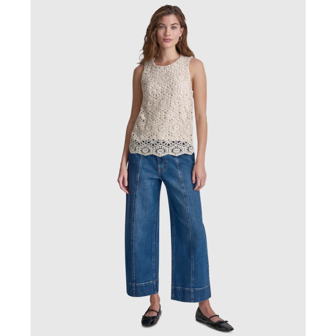 Dkny Jeans Women's Sleeveless Crochet Knit Tank Top