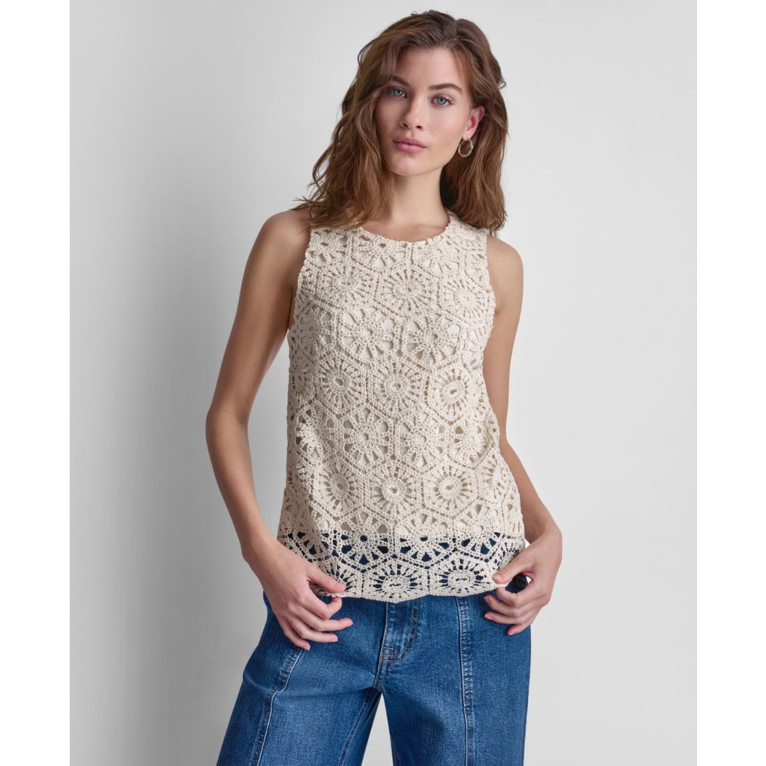 Dkny Jeans Women's Sleeveless Crochet Knit Tank Top