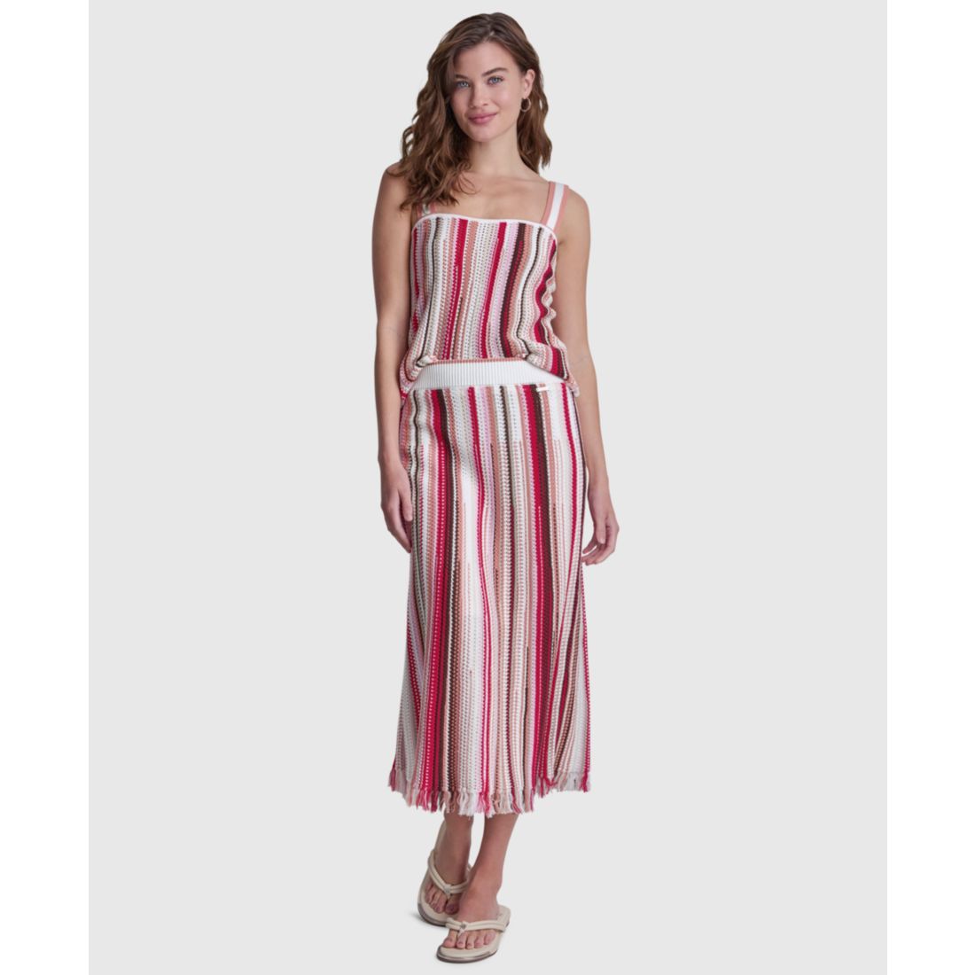 Dkny Jeans Women's Pointelle Stitch Striped Midi Skirt
