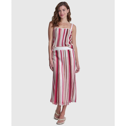 Dkny Jeans Women's Pointelle Stitch Striped Midi Skirt
