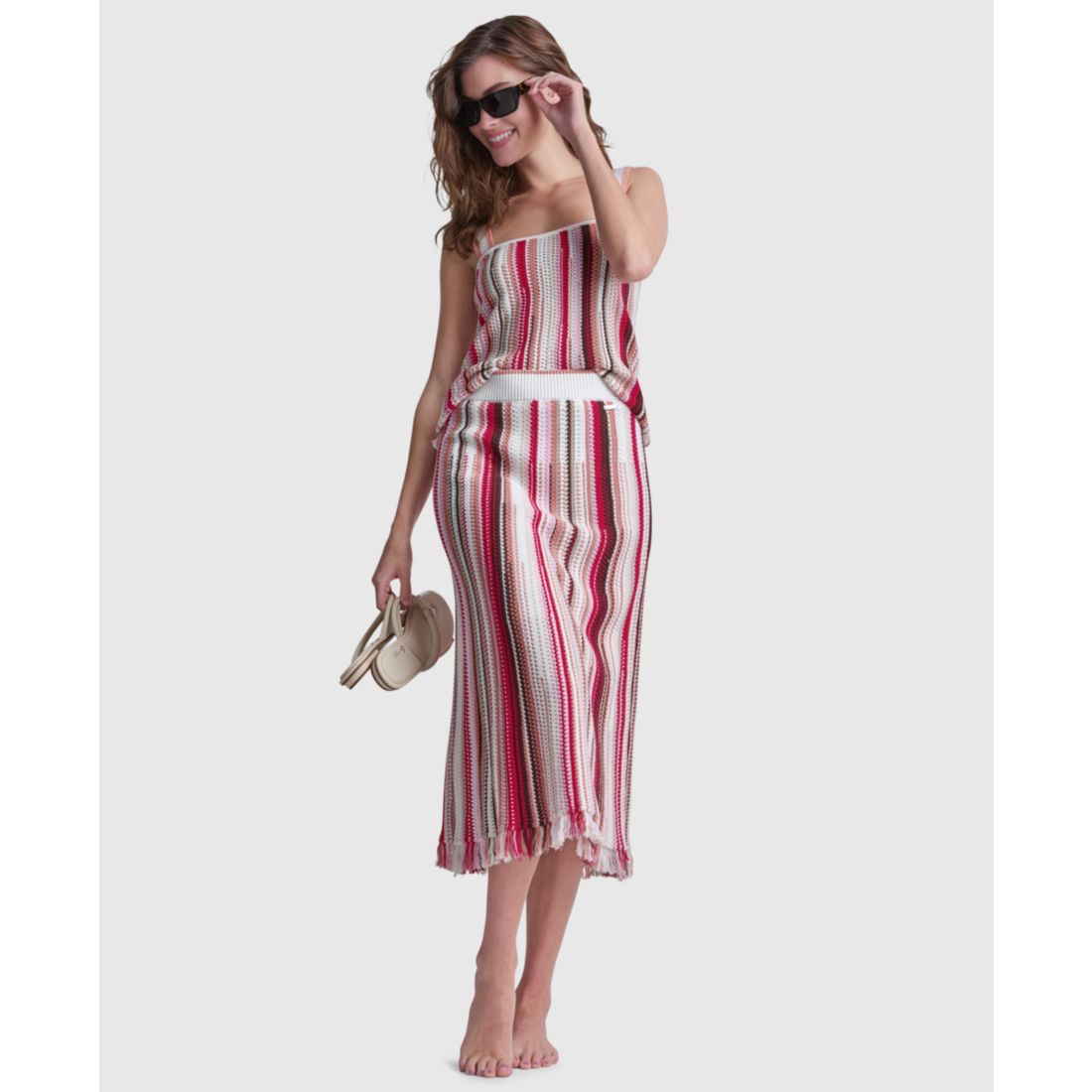 Dkny Jeans Women's Pointelle Stitch Striped Midi Skirt