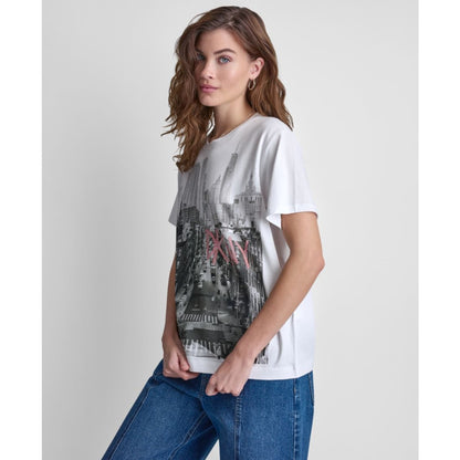 Dkny Jeans Women's New York Stacked Two-Tone Sequin Logo Crewneck T-Shirt