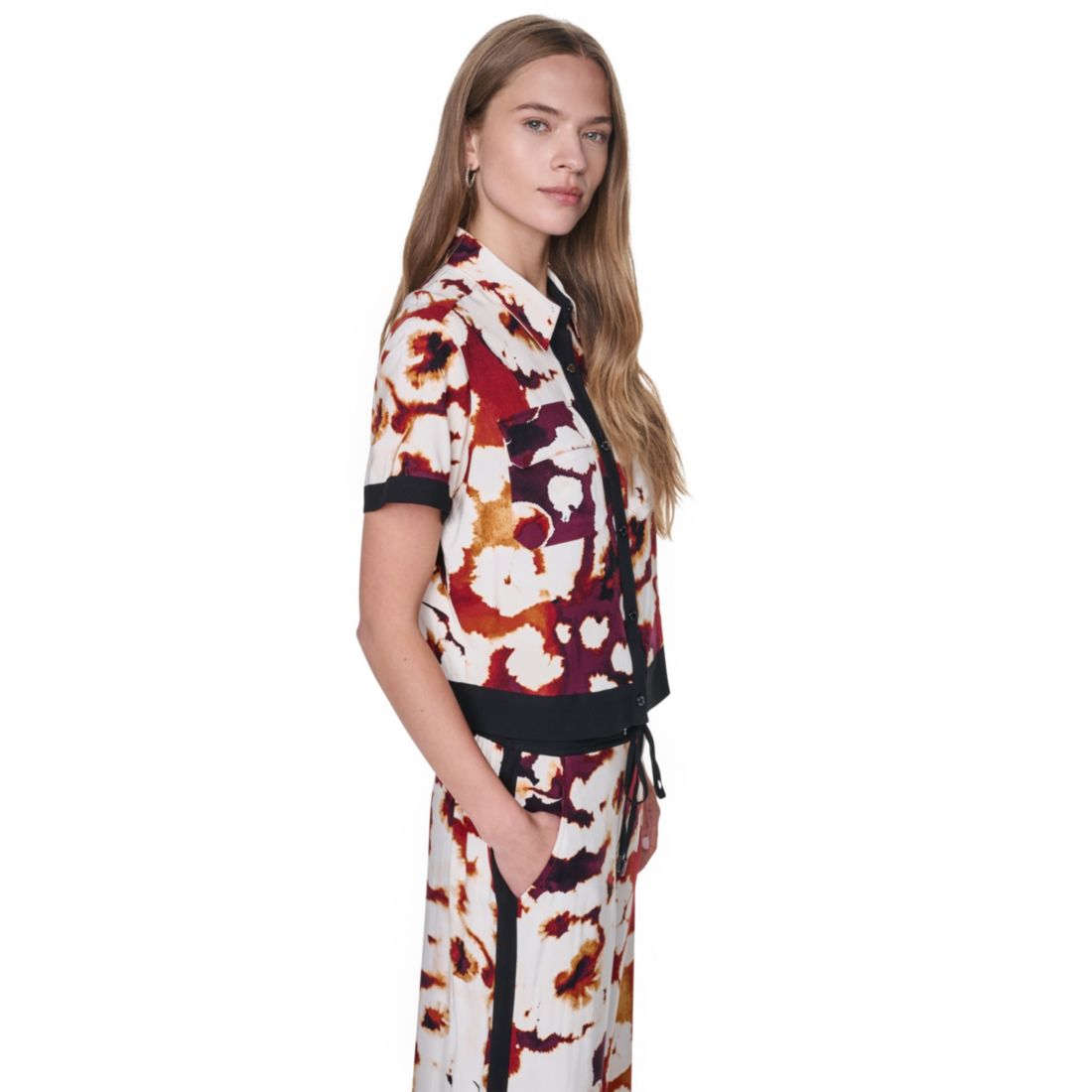 Dkny Women's Printed Short-Sleeve Camp Shirt