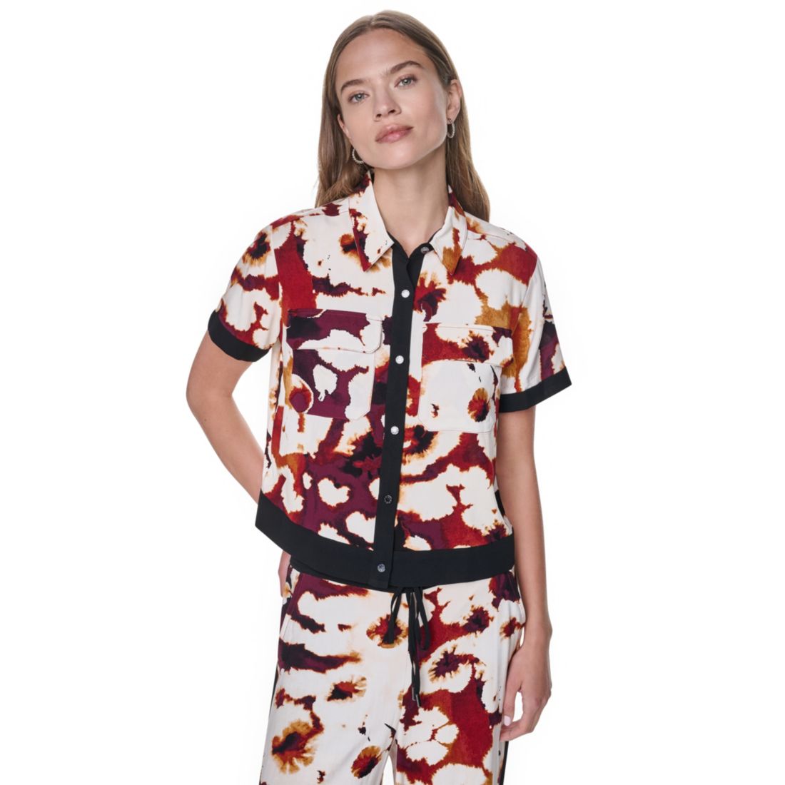 Dkny Women's Printed Short-Sleeve Camp Shirt