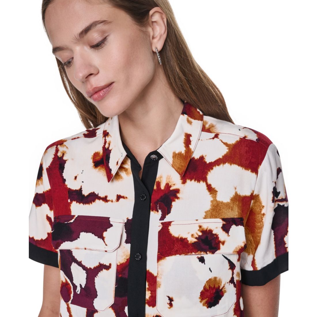 Dkny Women's Printed Short-Sleeve Camp Shirt