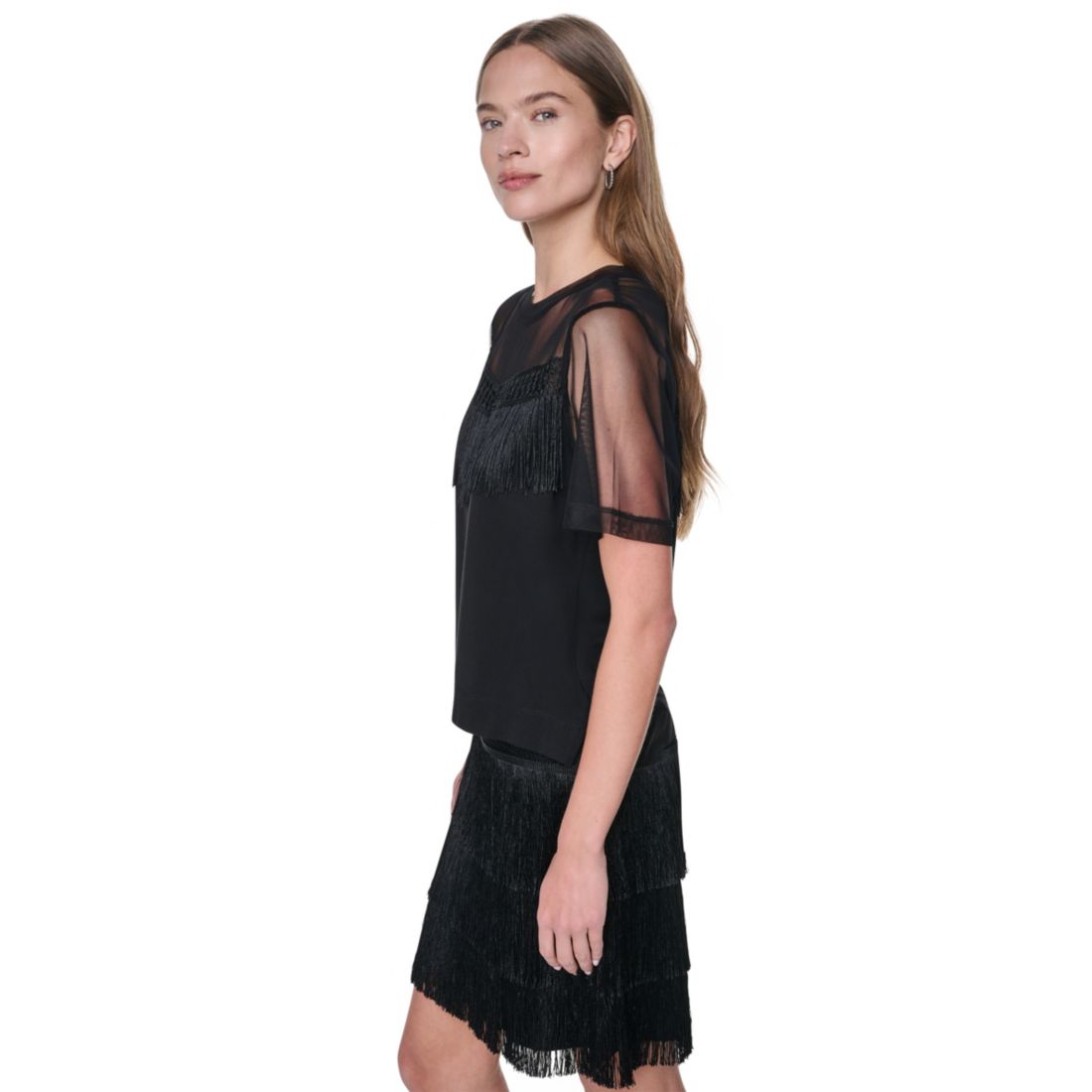 Dkny Women's Fringe Detail Crewneck Top
