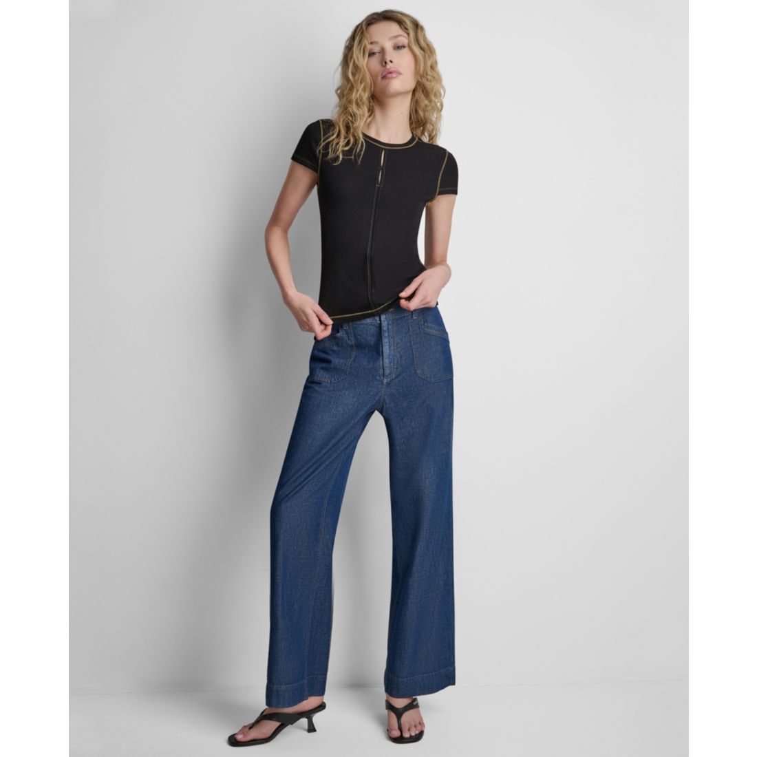 Dkny Women's Crewneck Contrast Stitch Top