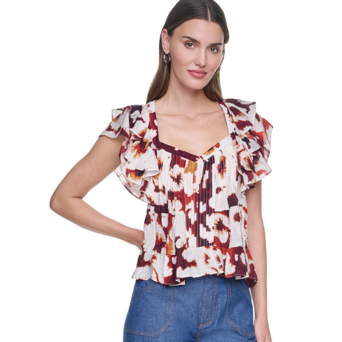 Dkny Women's Printed Flutter-Sleeve Pleated Blouse