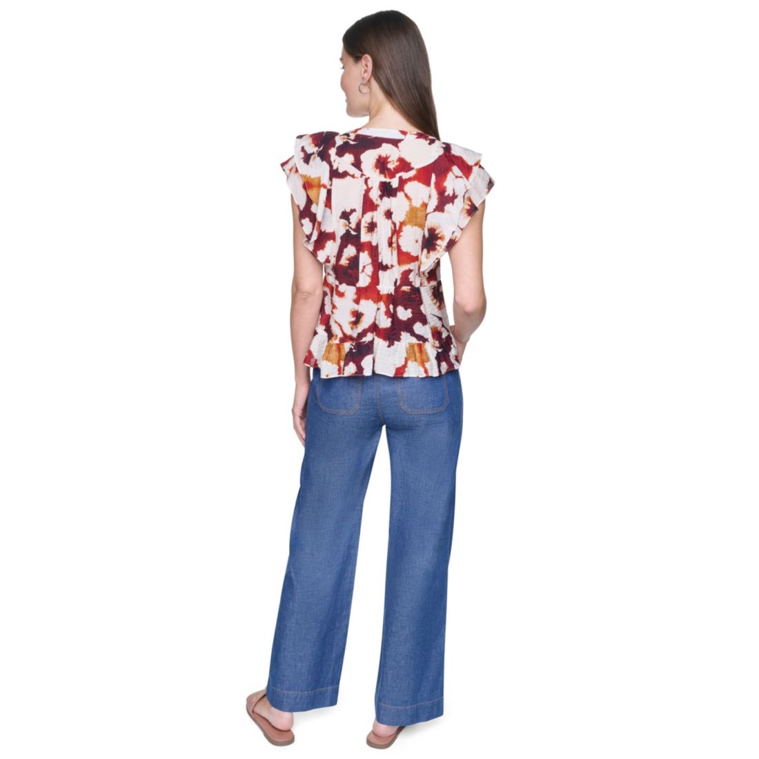 Dkny Women's Printed Flutter-Sleeve Pleated Blouse