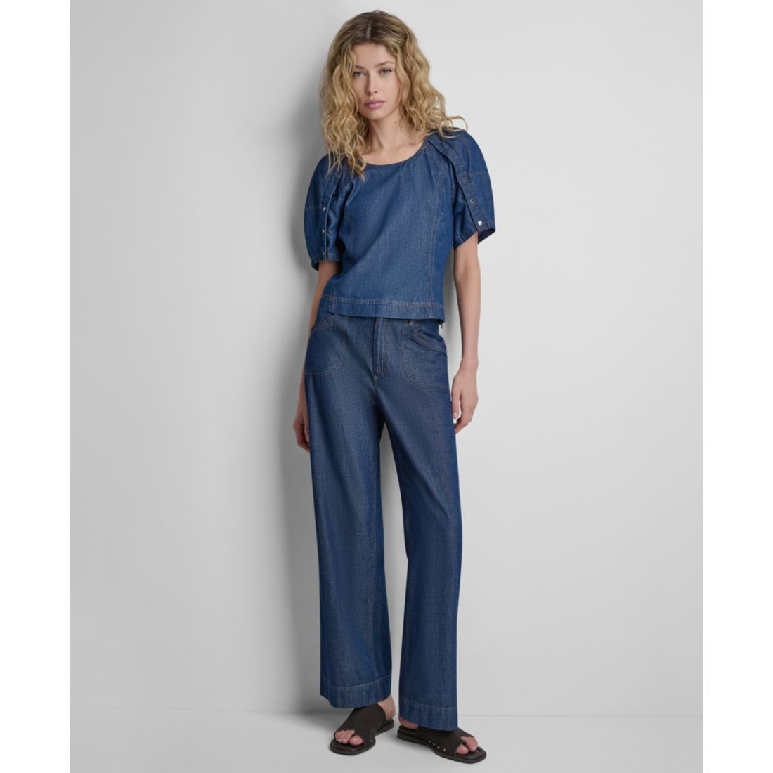 Dkny Women's Scoop Neck Puff-Sleeve Top