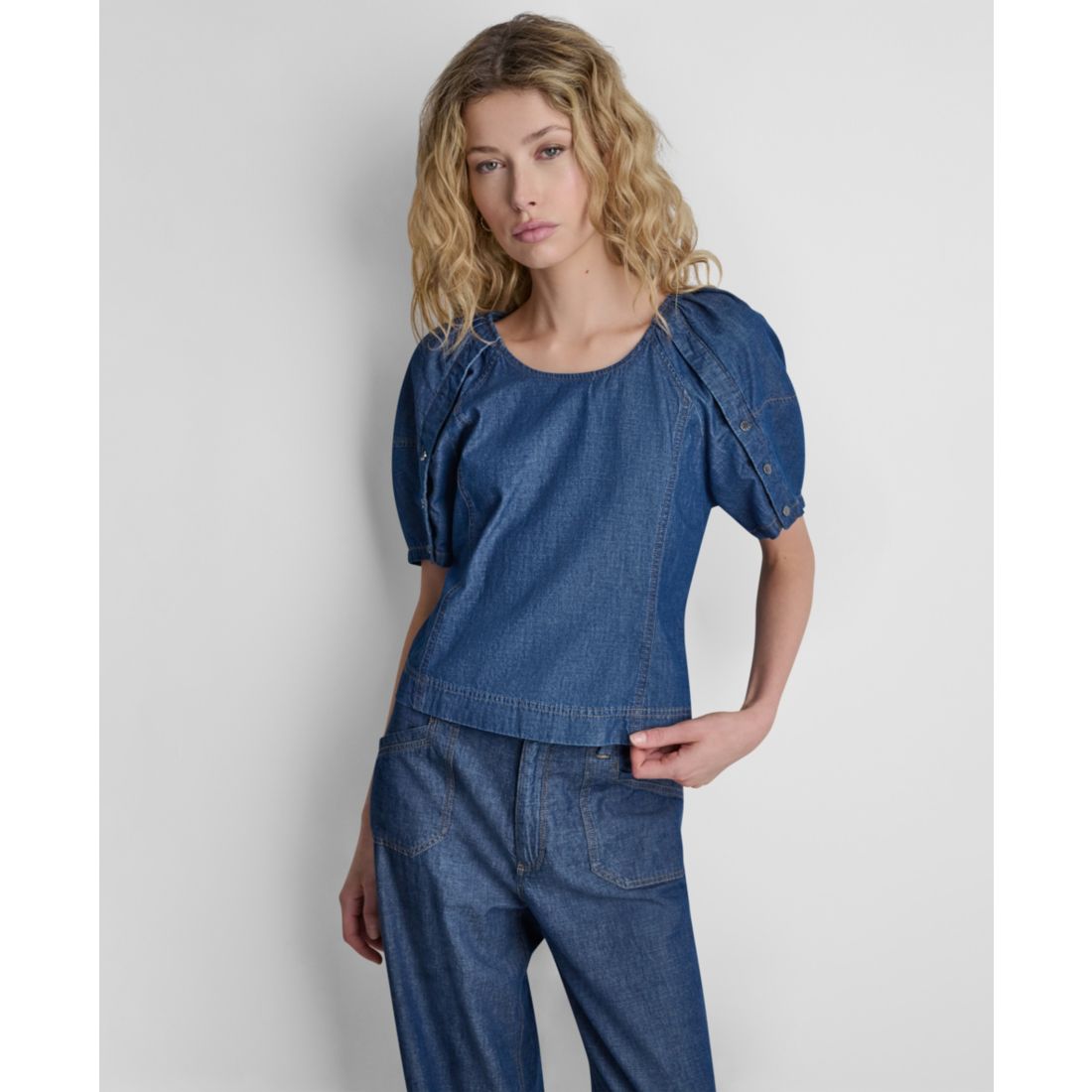 Dkny Women's Scoop Neck Puff-Sleeve Top