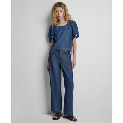 Dkny Women's Scoop Neck Puff-Sleeve Top