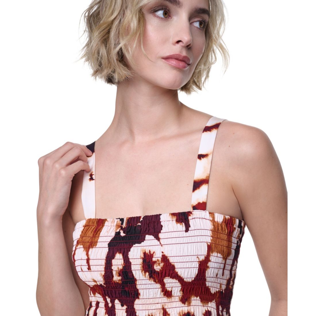 Dkny Women's Sleeveless Straight Neck Smocked Rumple Dress