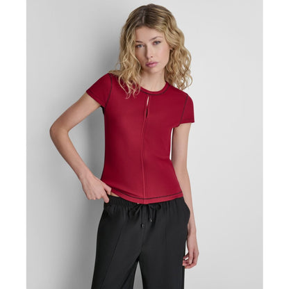 Dkny Women's Crewneck Contrast Stitch Top