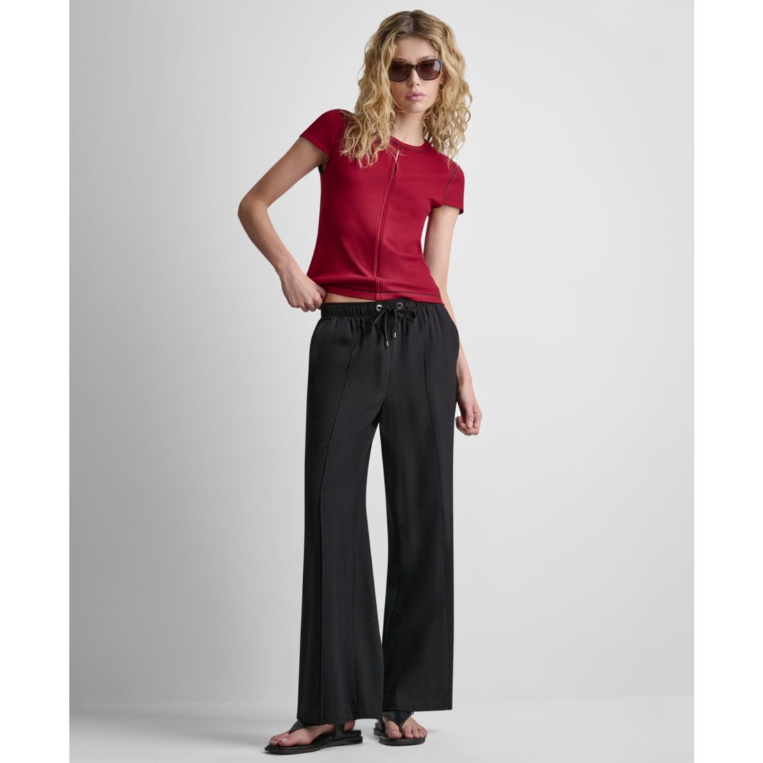 Dkny Women's Crewneck Contrast Stitch Top