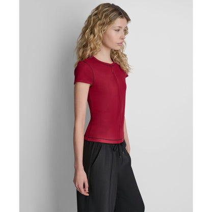 Dkny Women's Crewneck Contrast Stitch Top