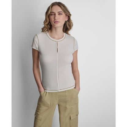 Dkny Women's Crewneck Contrast Stitch Top