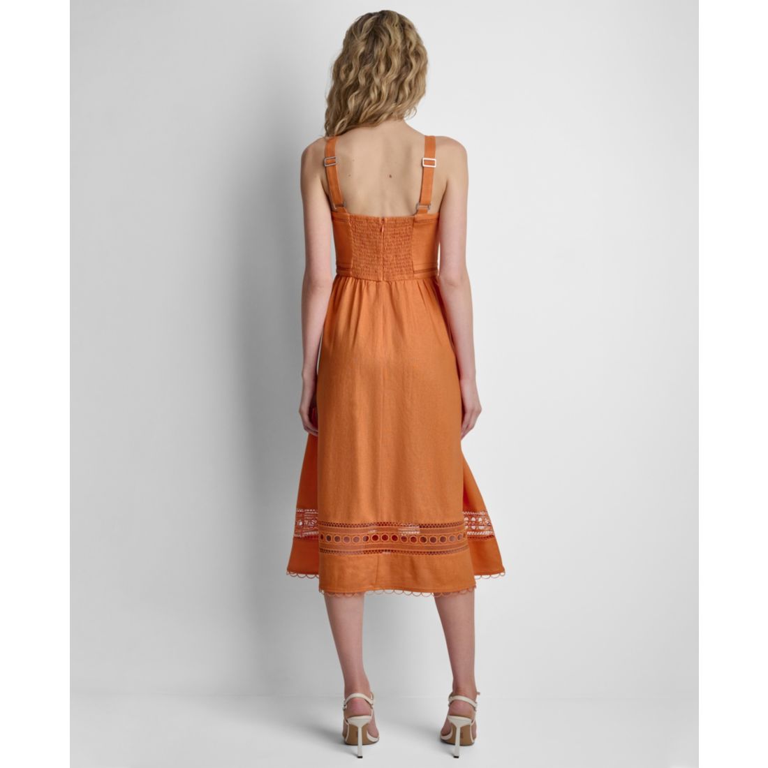 Dkny Women's Sleeveless Straight Neck Loop Lace Dress