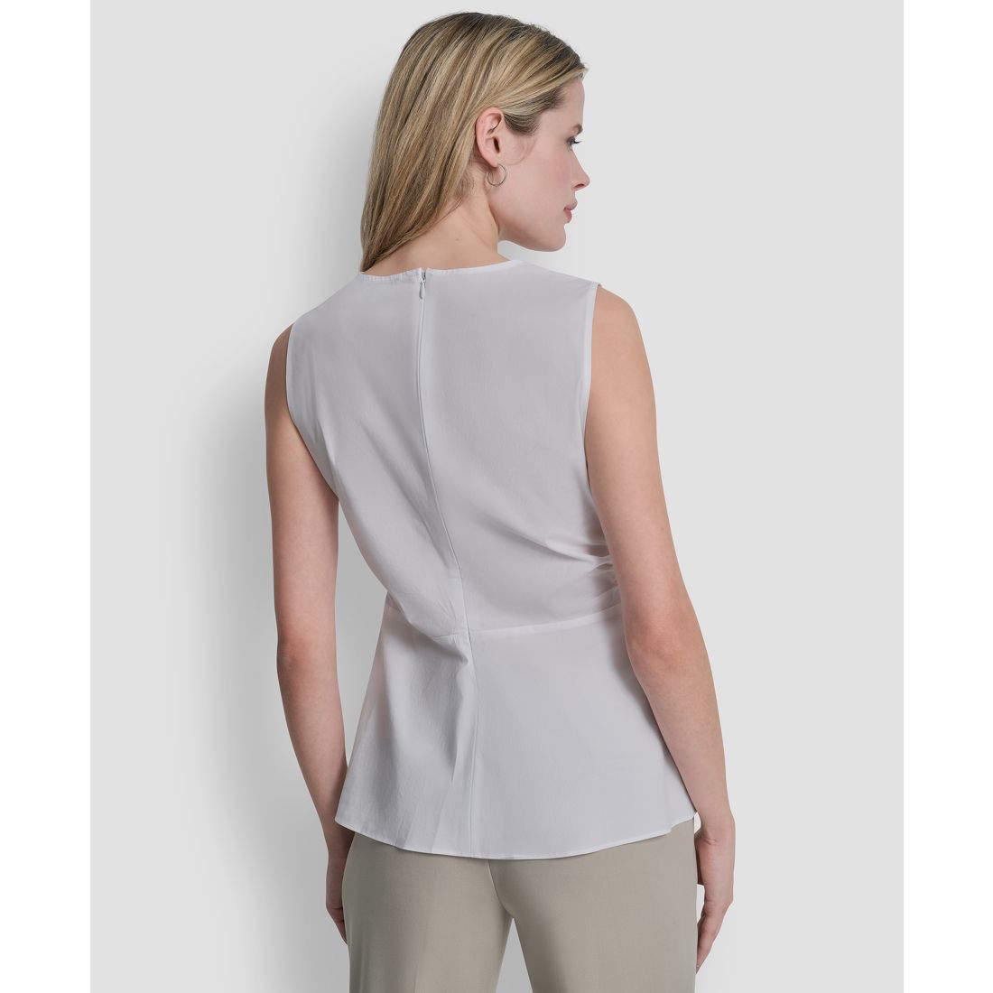 Dkny Women's Sleeveless Cotton Polin Ruched Front Top