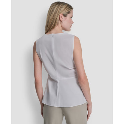 Dkny Women's Sleeveless Cotton Polin Ruched Front Top
