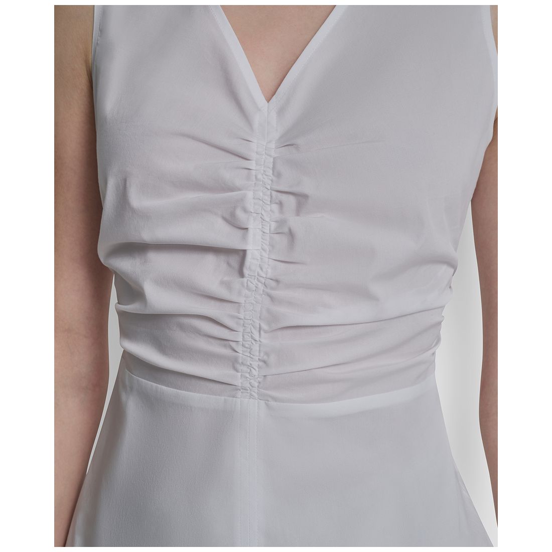 Dkny Women's Sleeveless Cotton Polin Ruched Front Top