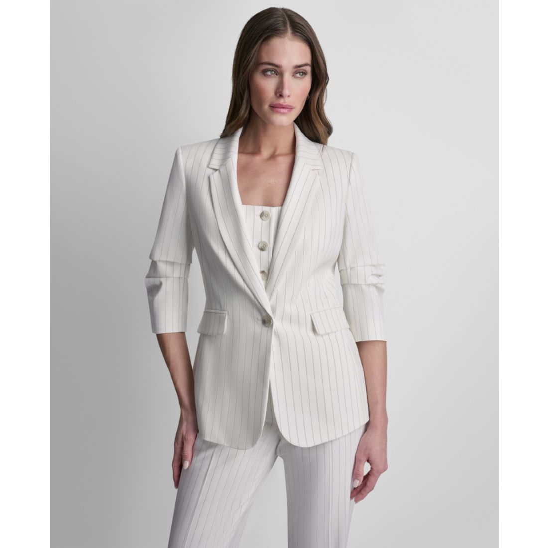 Dkny Women's Pinstripe One-Button Notch Collar Jacket
