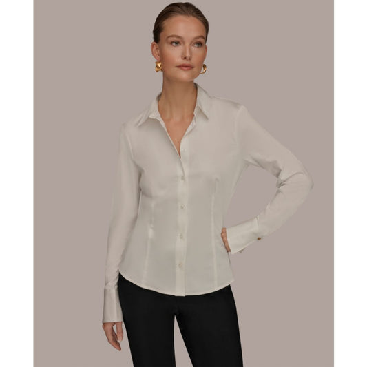 Donna Karan New York Women's Mixed Media Long-Sleeve Poplin Shirt