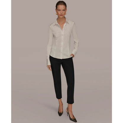 Donna Karan New York Women's Mixed Media Long-Sleeve Poplin Shirt