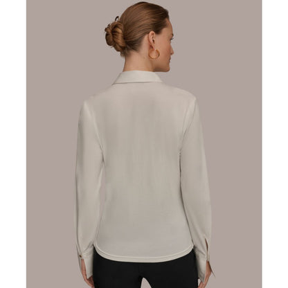 Donna Karan New York Women's Mixed Media Long-Sleeve Poplin Shirt