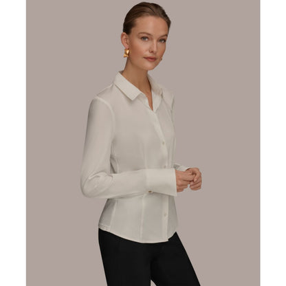 Donna Karan New York Women's Mixed Media Long-Sleeve Poplin Shirt