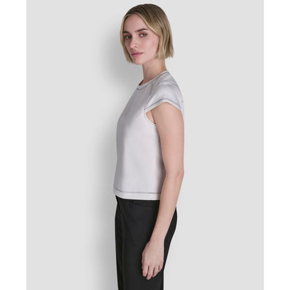 Dkny Women's City Ponte Knit Cap-Sleeve Crew Neck Top