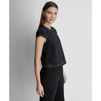 Dkny Women's City Ponte Knit Cap-Sleeve Crew Neck Top