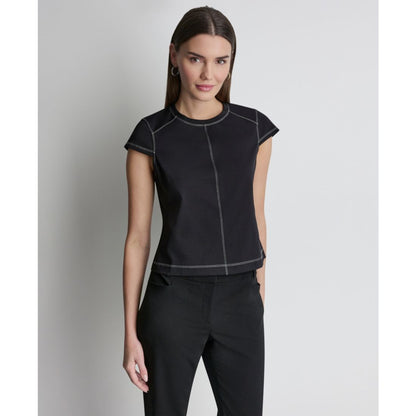Dkny Women's City Ponte Knit Cap-Sleeve Crew Neck Top