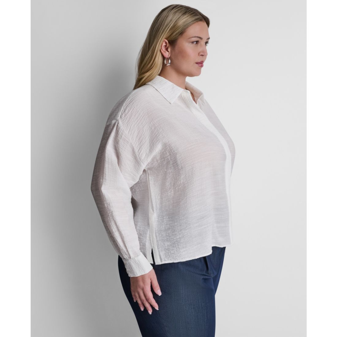 Dkny Plus Size Long-Sleeve Collared Organza Blouse