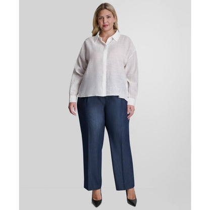 Dkny Plus Size Long-Sleeve Collared Organza Blouse