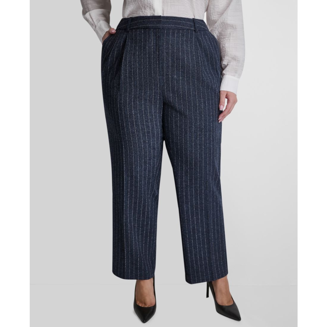 Dkny Plus Size Mid-Rise Pinstripe Pleated Trouser