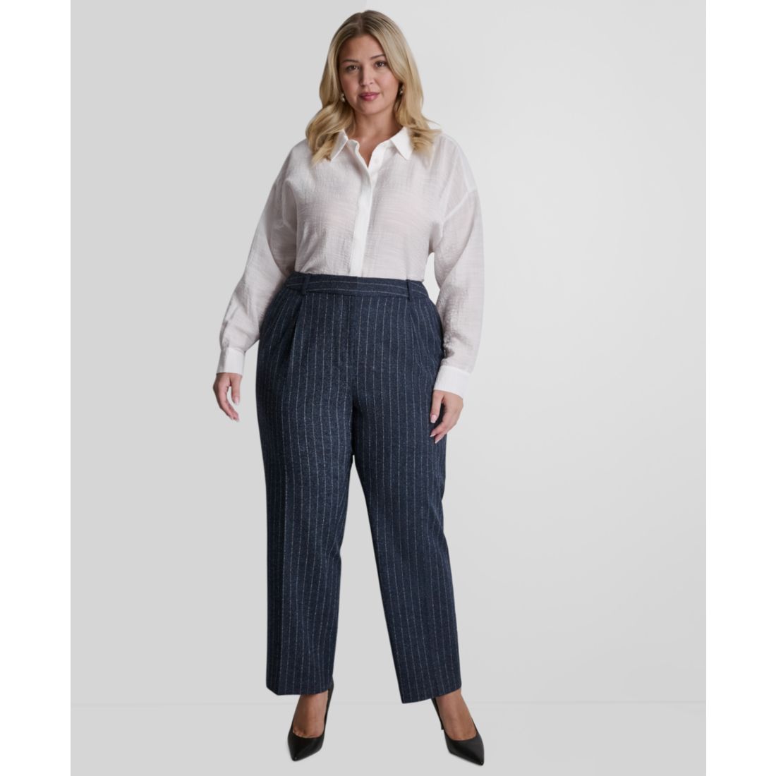 Dkny Plus Size Mid-Rise Pinstripe Pleated Trouser